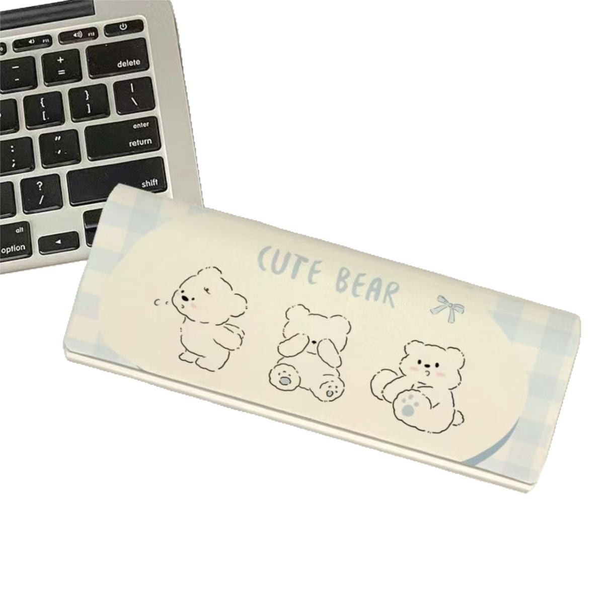 Blue Plaid Bear Pu Leather High-Looking Student Portable Myopia Sunglasses Case Anti-Pressure Magnetic Eye Box
